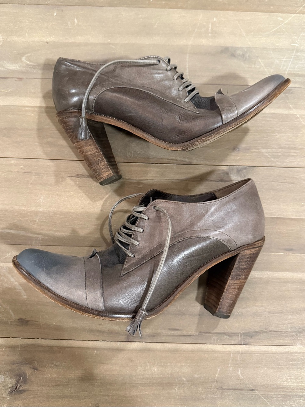 Dusica Dusica Hand Crafted Italian leather high heel oxfords Brown Lace Up 38.5